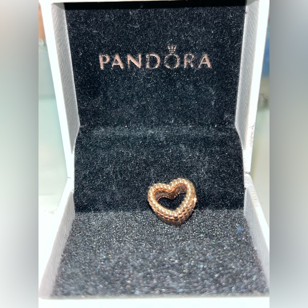 Pandora authentic open heart beaded 14k rose gold plated charm